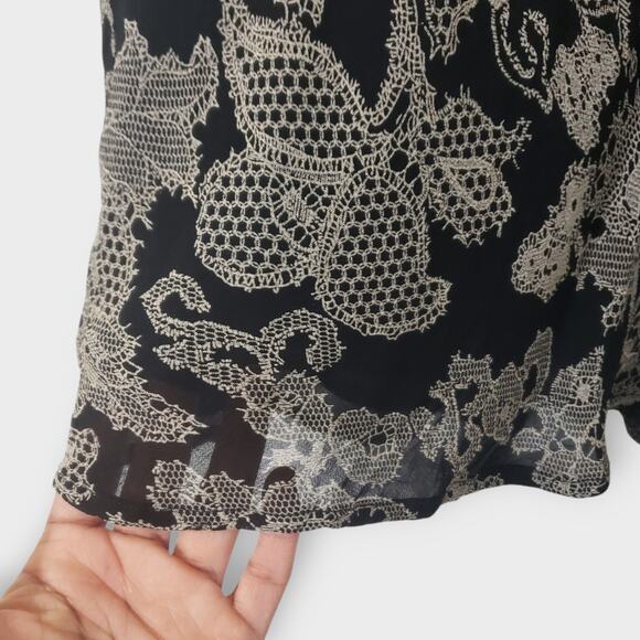 Newport News Asymmetrical Ruffled Mesh Dark Floral Midi Skirt Black Grey Medium - Picture 5 of 9